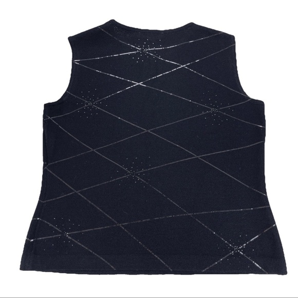 St. John Black Sequins Tank Top Knit Sparkle Evening Wear Women’s Sz M Luxury - Picture 2 of 9